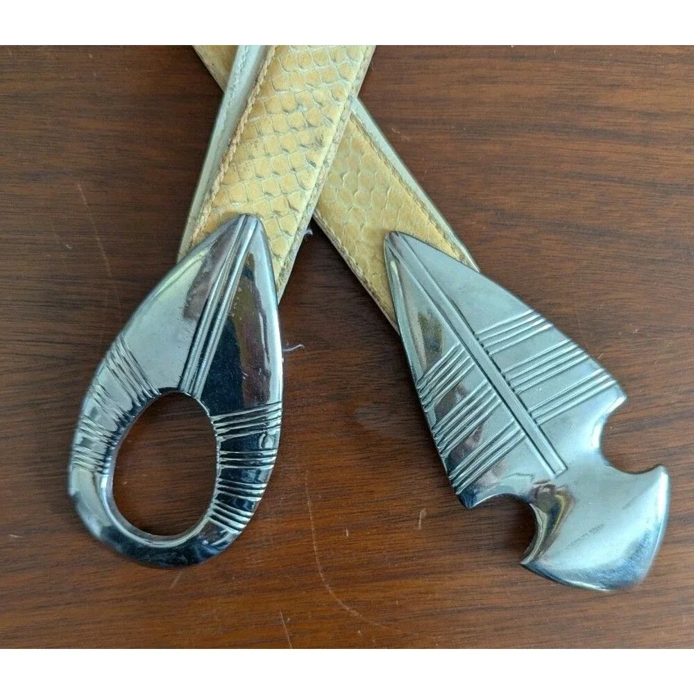 Vtg Arrowhead Spearhead Art Deco Chrome Belt Buckle 1